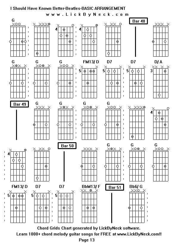 Chord Grids Chart of chord melody fingerstyle guitar song-I Should Have Known Better-Beatles-BASIC ARRANGEMENT,generated by LickByNeck software.